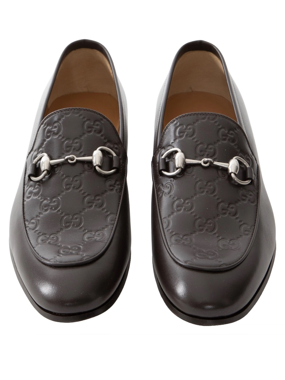NEW Gucci Dark Brown Leather GG Embossed Horsebit Loafers - Size 8US